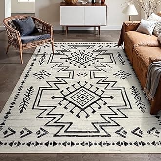 Lahome Vivienne Moroccan Rug 8x10 for Living Room, Boho Soft Washable Area Rugs for Bedroom, Low Pile Western Carpet for Dining Room Table, Distressed Aztec Carpets for Office Home Decor (Ivory)