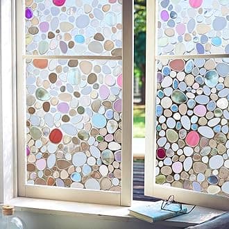 Viseeko Stained Glass Window Privacy Film：3D Pebble Decorative Rainbow Film Easy Install Colored Window Cling Non-Adhesive UV Protection 11.8x118inch