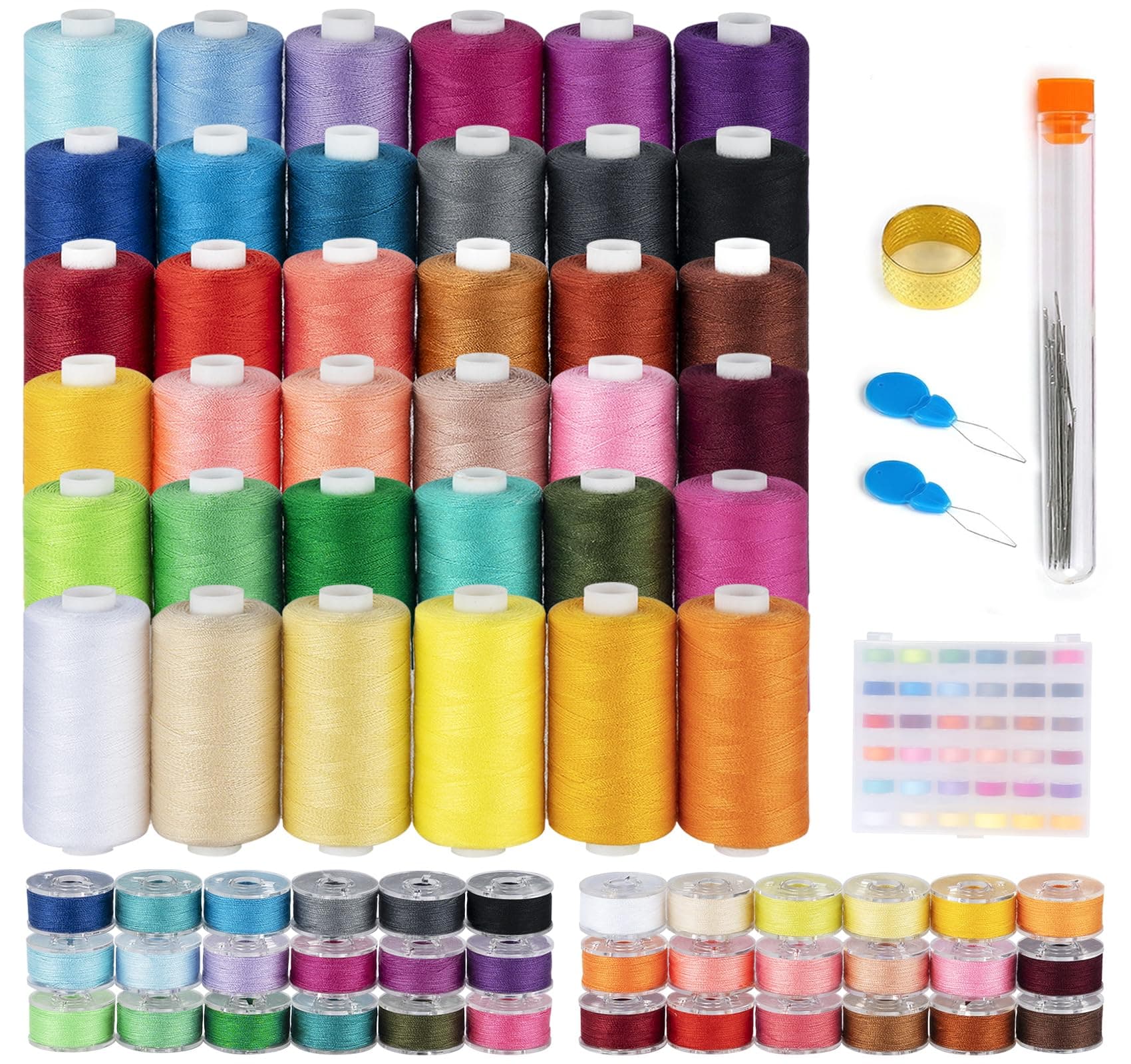 ilauke 700Yards Sewing Thread, 72Pcs Prewound Bobbins and Thread Spools per Polyester Sewing Thread Spools, 36Colors Machine Thread for Sewing Brother Singer Janome Machine with Sewing Supplies