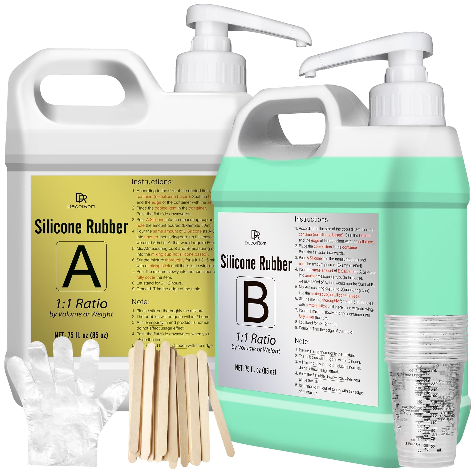 Silicone Mold Making Kit - 170oz Elastic Liquid Silicone Rubber 15A with Pumps for Mold Making, Casting - Fast Cured Easy 1:1 Molding Silicone for DIY Silicone Resin Molds, Candle Mold, Soap Mold