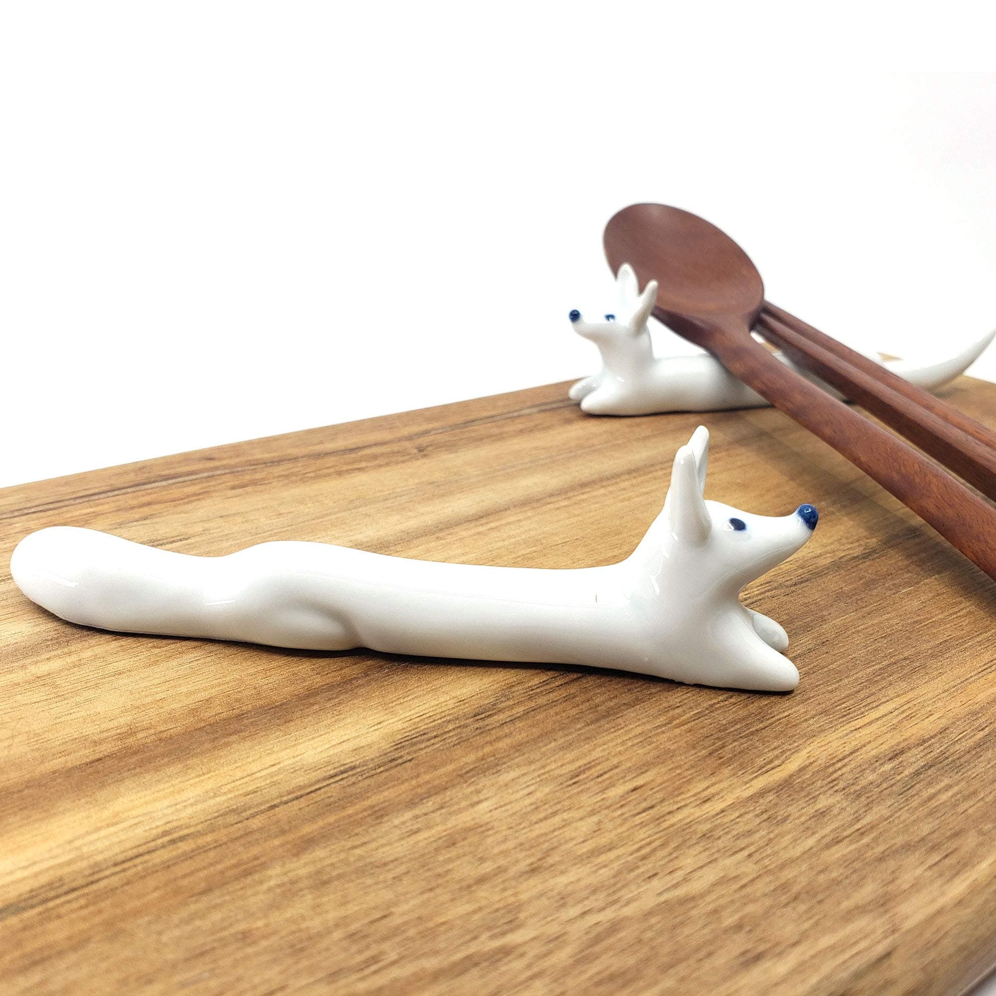 The Elixir DecoPremium Handmade Ceramic Cute Snow Foxy Chopsticks Rest Fork Knife Spoon Holder Tableware Silverware Holder Stand