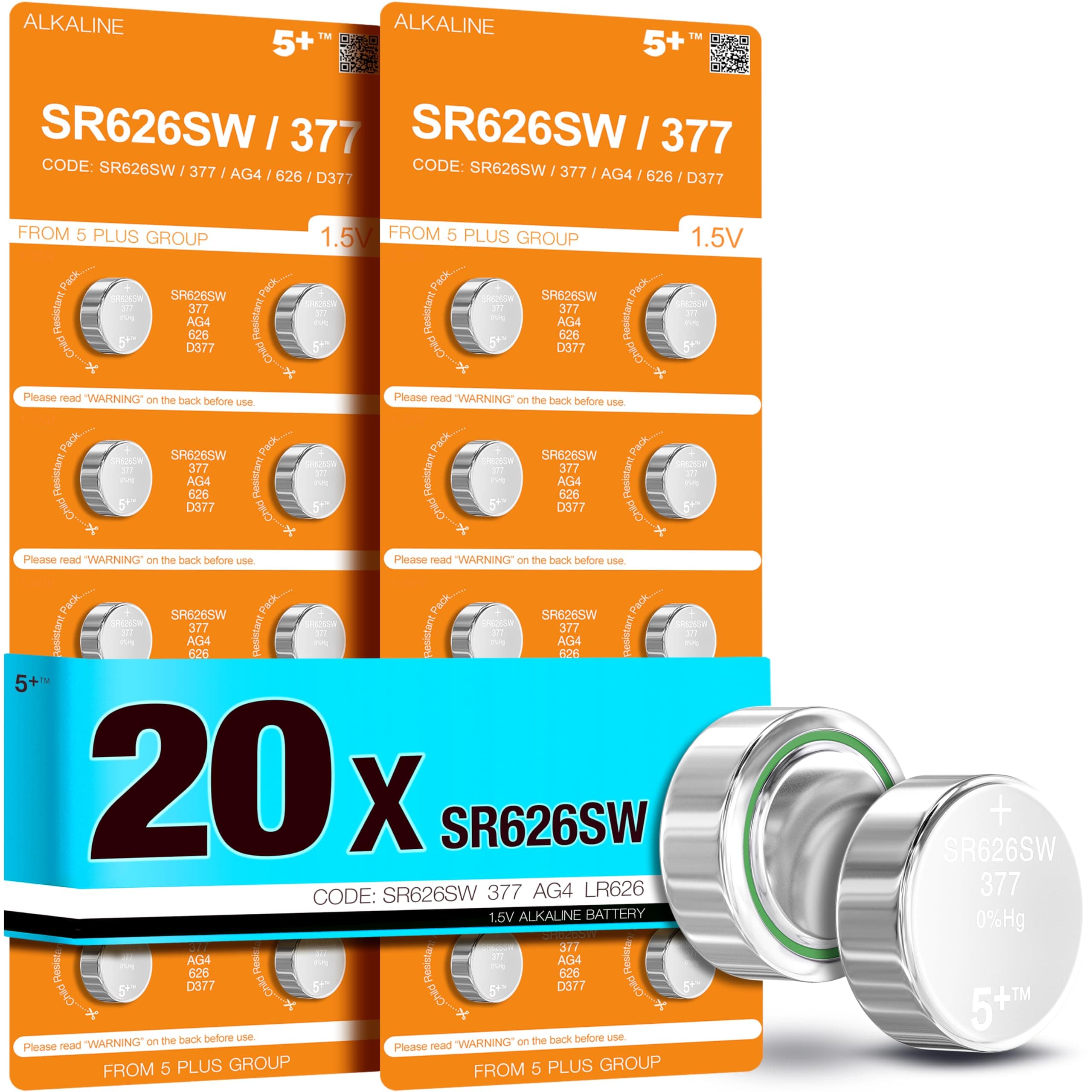 LR626 AG4 377 SR626SW 1.5V Button Cell Batteries (20 Pack) – Long Lasting Coin Batteries for Watches, Key Fobs, Scales, Toys & Small Electronics