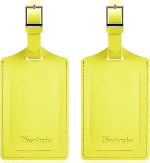 Travelambo Luggage Tags for Suitcases Faux Leather Privacy Protection 2 Pack Bag Tags Travel Accessories Essential, Light Yellow