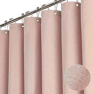 BTTNStall Fabric Shower Curtain, 60 Inch Linen Textured Heavy Duty Small Cloth Shower Curtain Set with 10 Plastic Hooks, Narrow Simple Modern Weighted Shower Curtains for Bathroom - 60" x 72", Blush