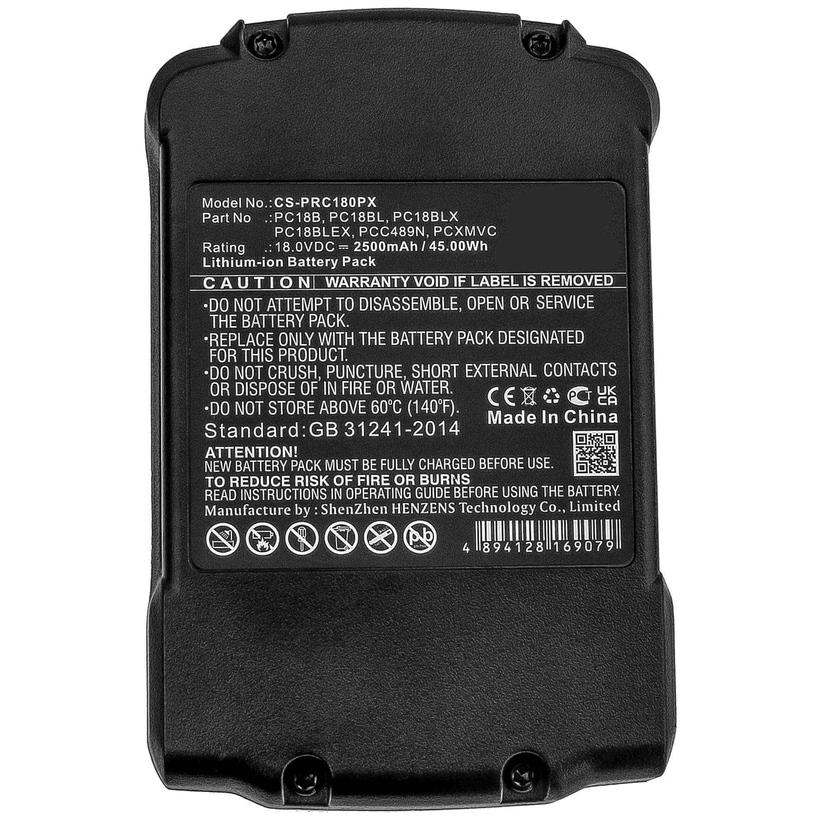 Battery Suitable for Porter Cable PC1800D, PC1800L, PC1800RS