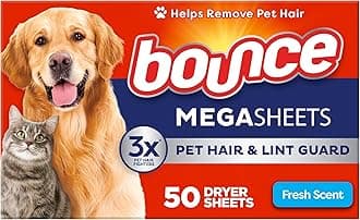 Pet Hair and Lint Guard Mega Dryer Sheets with 3X Pet Hair Fighters, Fresh Scent, 50 Count