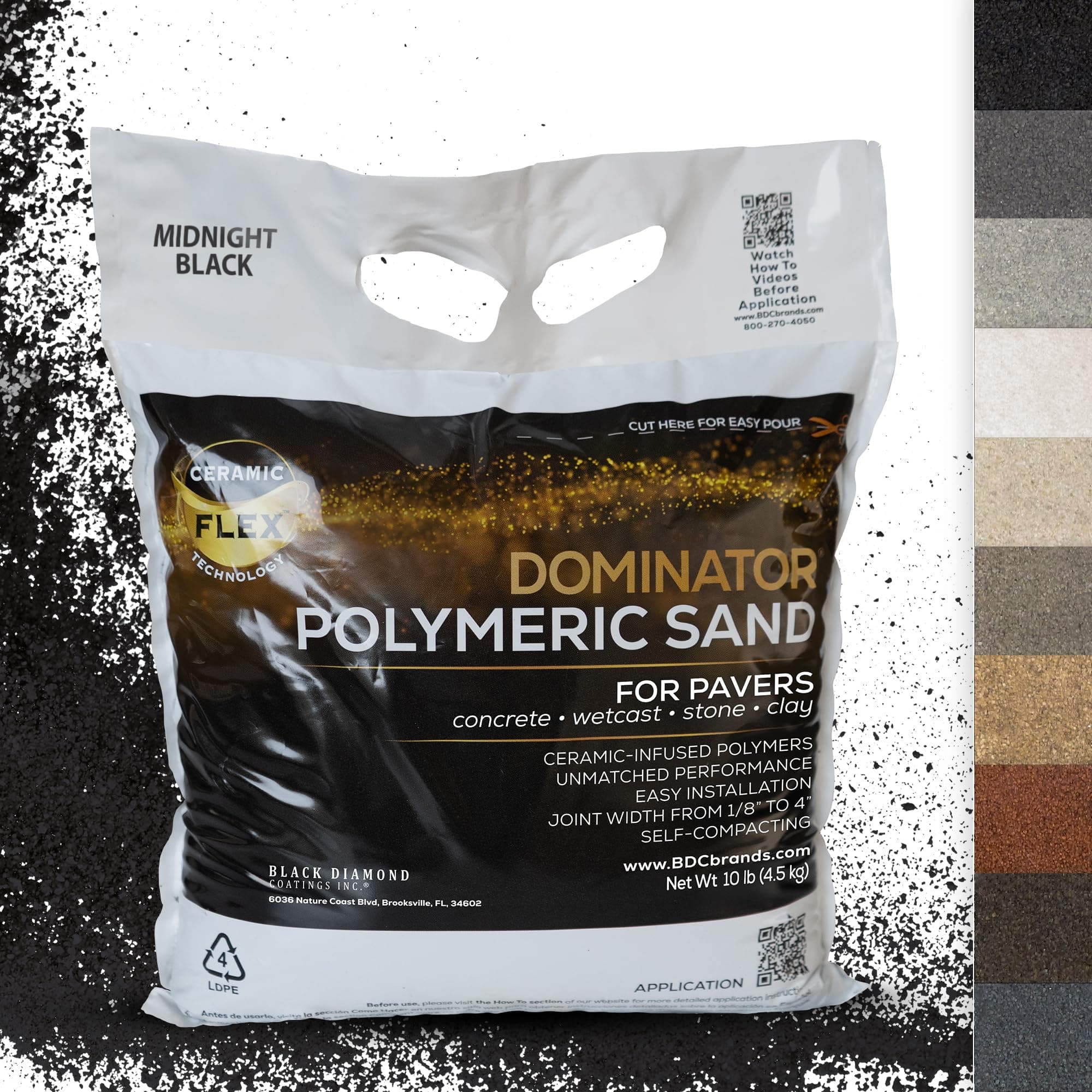 DOMINATOR 10 Pound Midnight Black Polymeric Sand with Revolutionary Ceramic Flex Technology for Stabilizing Paver Joints/Gaps, 1/8” up to 4”, Professional Grade Results