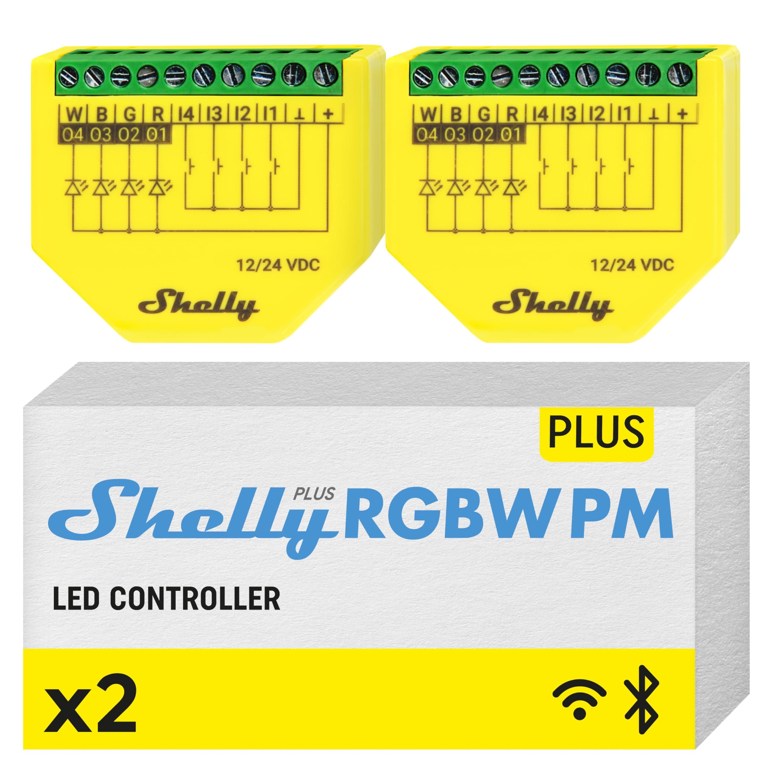 Shelly Plus RGBW PM Wi-Fi Controller Module for LED Strips 12-24VDC Power Consumption Measurement No Hub Required iOS Android App Alexa Google Home Compatible 2 Pack