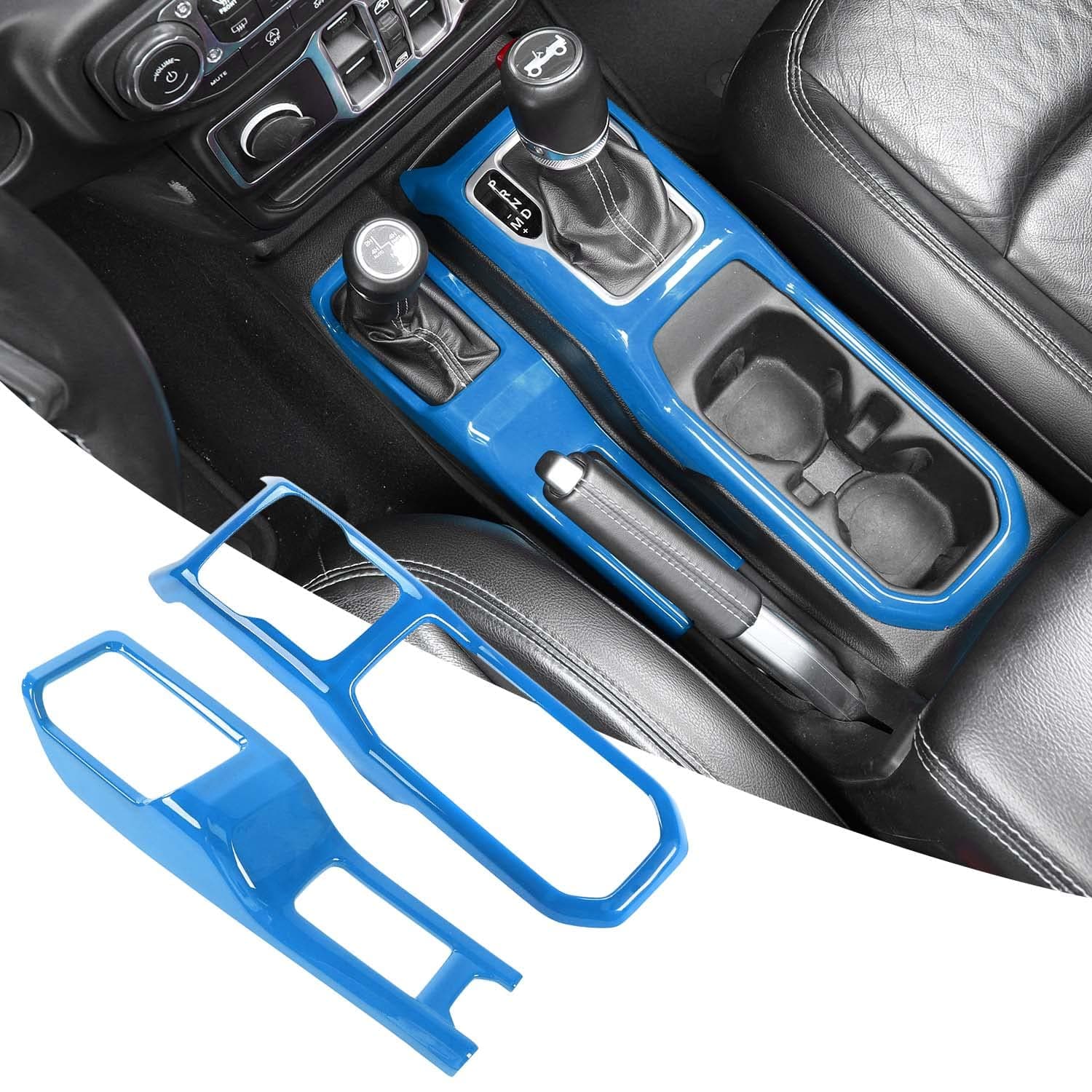 RT-TCZ Center Console Gear Shift Panel Trim Cover 4WD Four Wheel Drive Cup Holder Panel Trim Cover Decoration Interior Accessories for Jeep Wrangler JL JLU & Gladiator JT 2018-2022,Light Blue