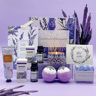 Pamper Birthday Gifts for Women,Unique Friend Gifts for Her, Lavender Self Care Get Well Soon Sleepwell Gifts Set for Mum Sister Wife, Spa Bath Set Bath Bomb Candle Present, Easter Gifts Box