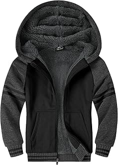 SWISSWELL Hooded Jacket for Boys Full Zip Ultra Soft Sherpa Fleece Hoodie Sweatshirt for Kids School Hooded Outerwear