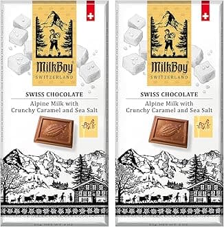 Milk Chocolates - Alpine Milk Chocolate Bars with Crunchy Caramel Sea Salt - Gluten-Free Non-GMO All Natural - Made in Switzerland - 3 oz, Pack 2