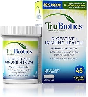 TruBioticsProbiotics for Digestive & Immune Health, Supports Regularity & Helps Relieve Abdominal Discomfort, Gas & Bloating, 2 Clinically Studied Probiotic Strains, Plus Prebiotics, 45 Capsules