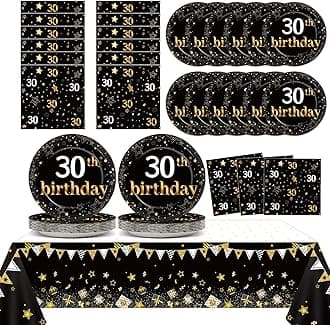30th Birthday Party Supplies Serves 24 Black and Gold 30 Years Old Birthday Party Decorations Paper Plates Napkins Cheers to 30 Years Tablecloth Set Vintage 1996 Tableware Favors Kit for Men or Women