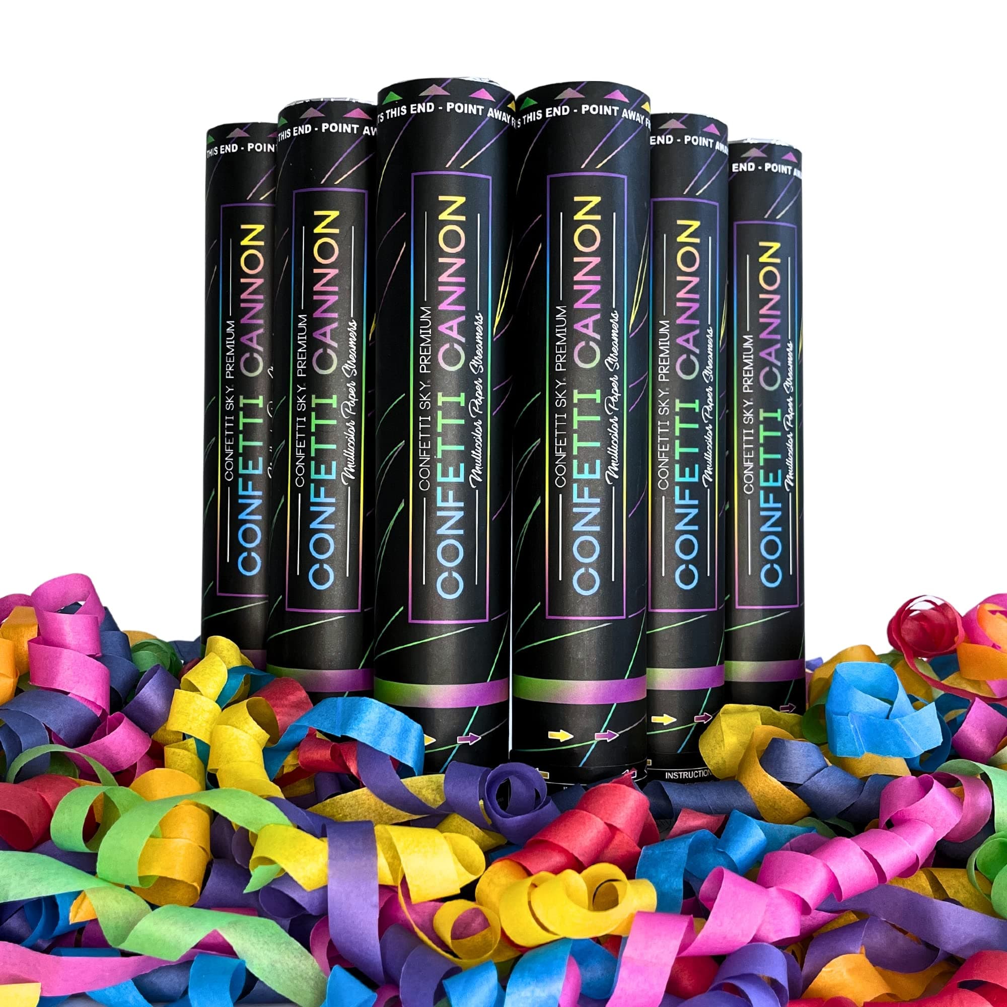 Confetti Sky [6 Pack] 12" Streamer Cannons | Multi Color Streamer Cannons for Wedding Celebration, Birthday Party, Prank, Graduation, Christmas Eve, New Year Celebration (Multi Color)
