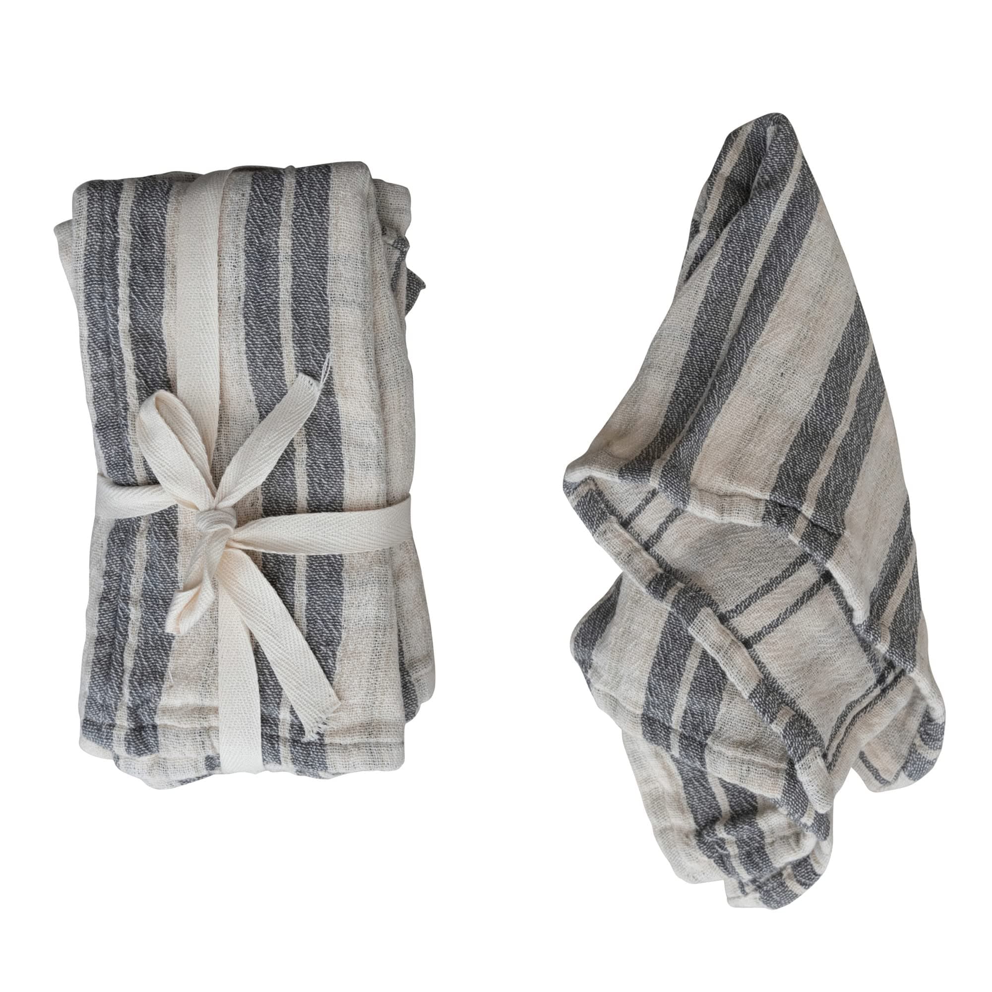 Creative Co-Op Plaid Cotton Two-Sided Double Cloth, Cream and Charcoal Napkins, 18" L x 18" W x 0" H, Cream & Black