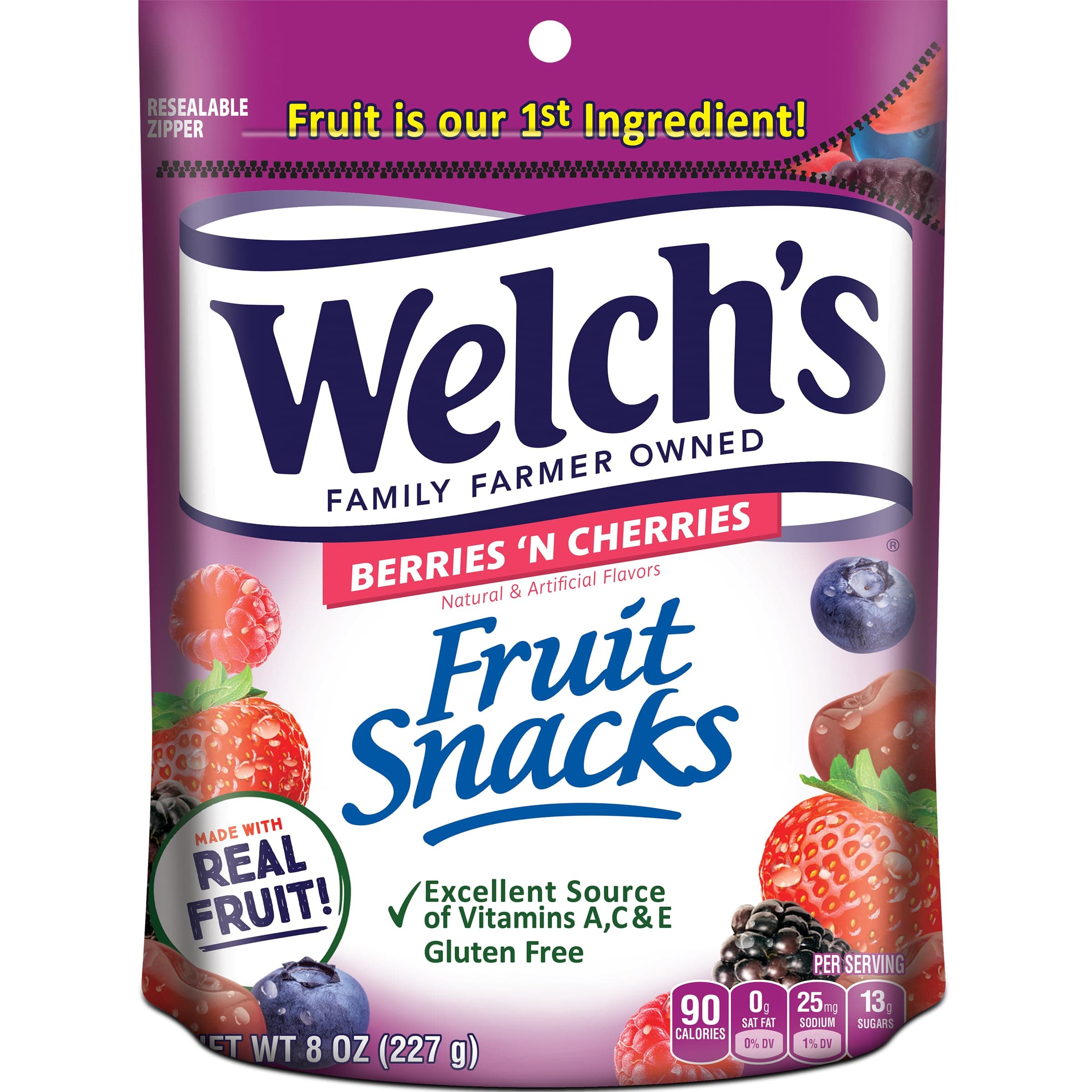 Welch's Fruit Snacks, Berries 'N Cherries Snack Pack, Gluten Free, 8oz Snack Pack (Pack of 1)