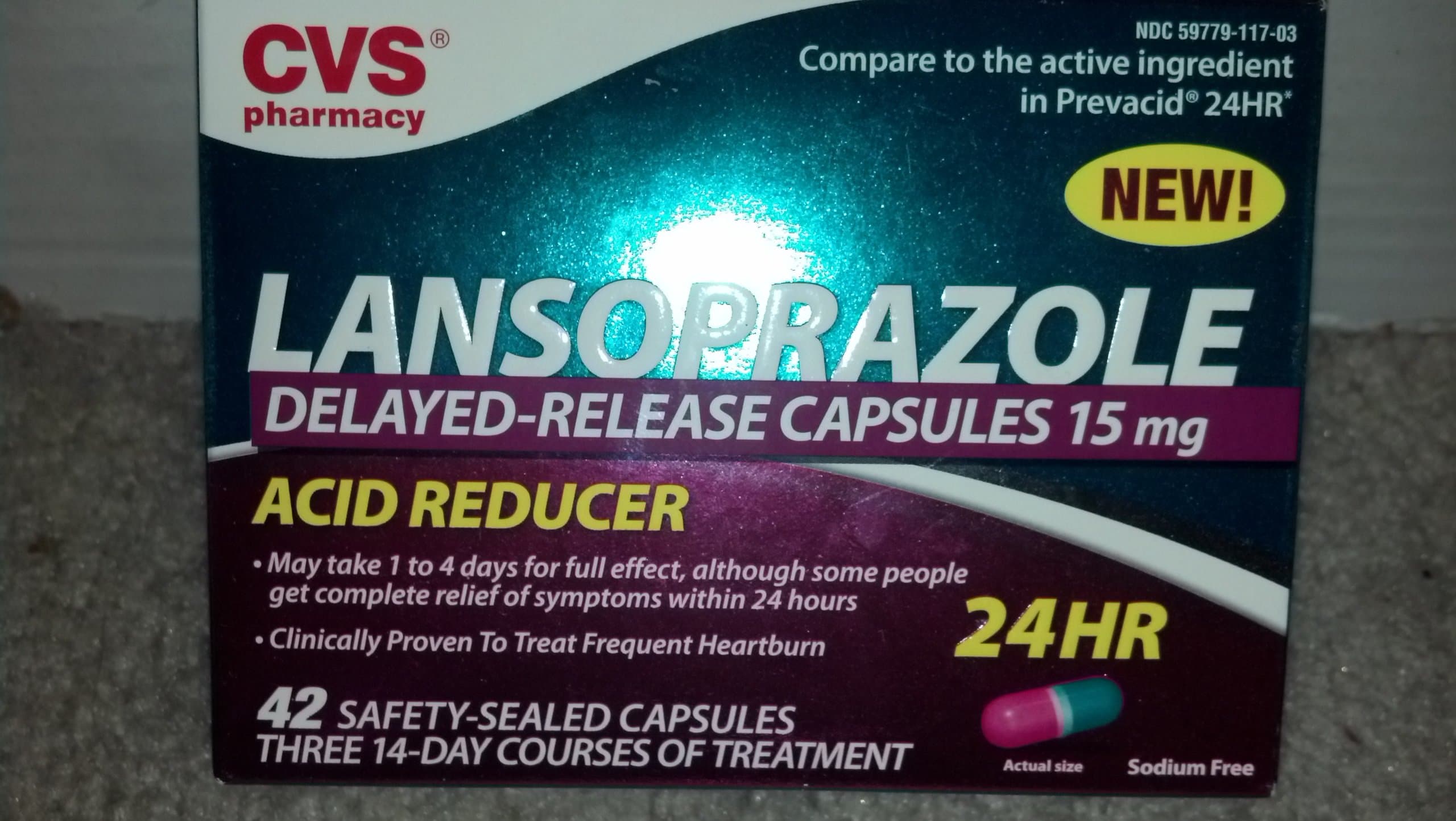 CVS New Acid Reducer LANSOPRAZOLE Delayed-Release Capsules 15MG