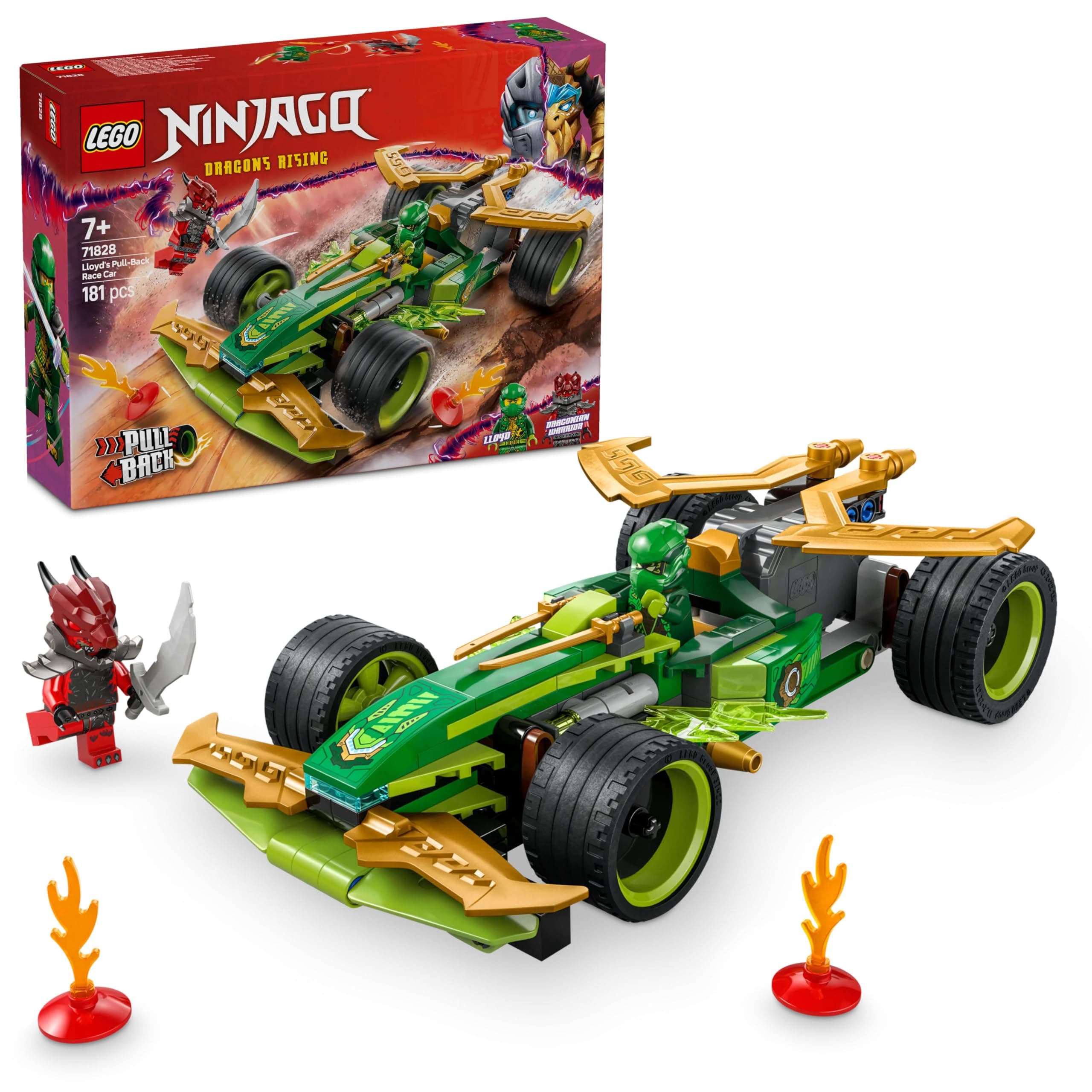 LEGO NINJAGO Lloyd’s Pull-Back Race Car Pretend Play Toy Set 71828 Building Blocks Toys for 7+ Gift for Boys and Girls