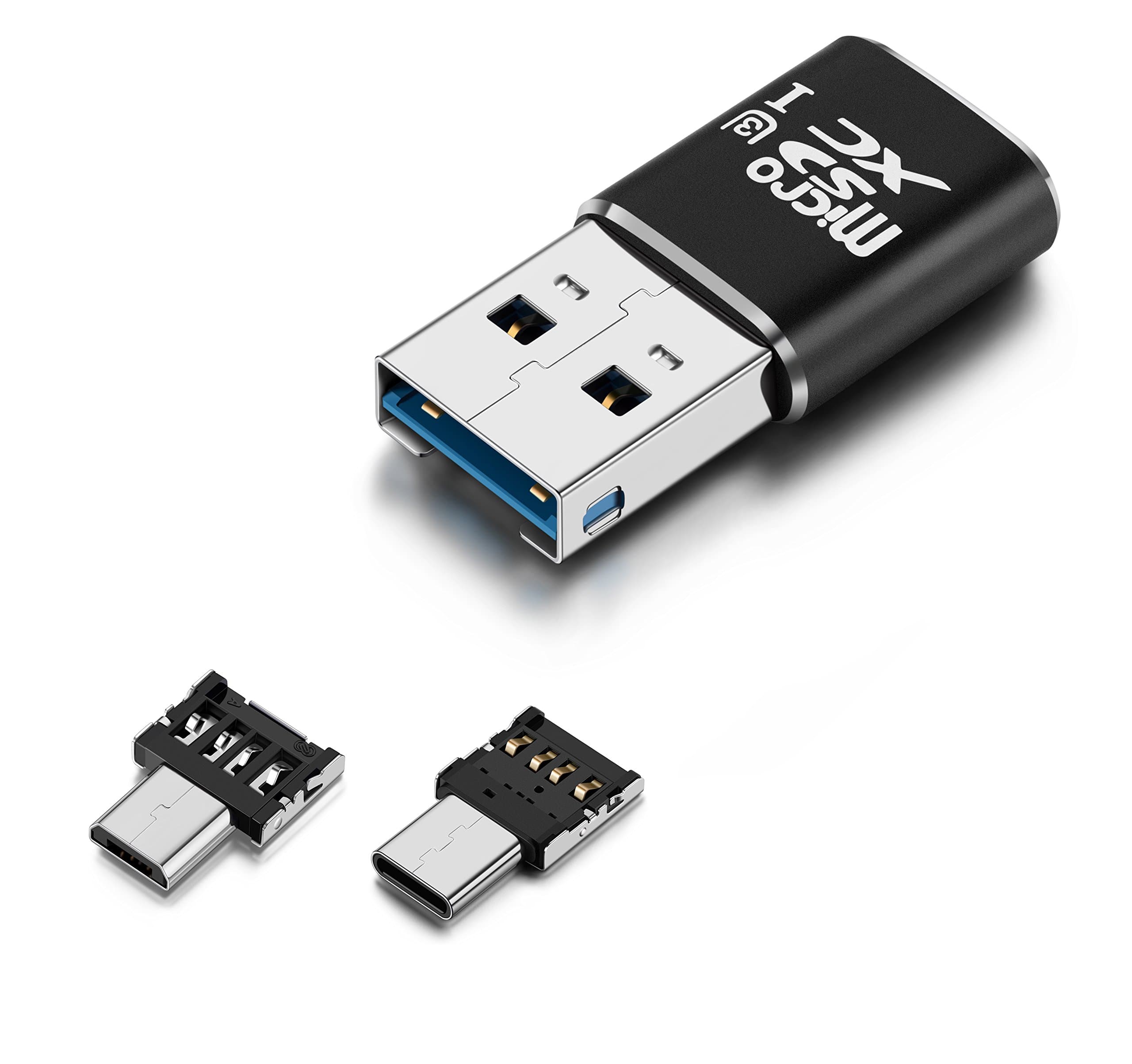 Mini Card Reader USB 3.0 to Micro SD SDXC TF Card with Micro USB and USB 3.1 Type C OTG Adapter