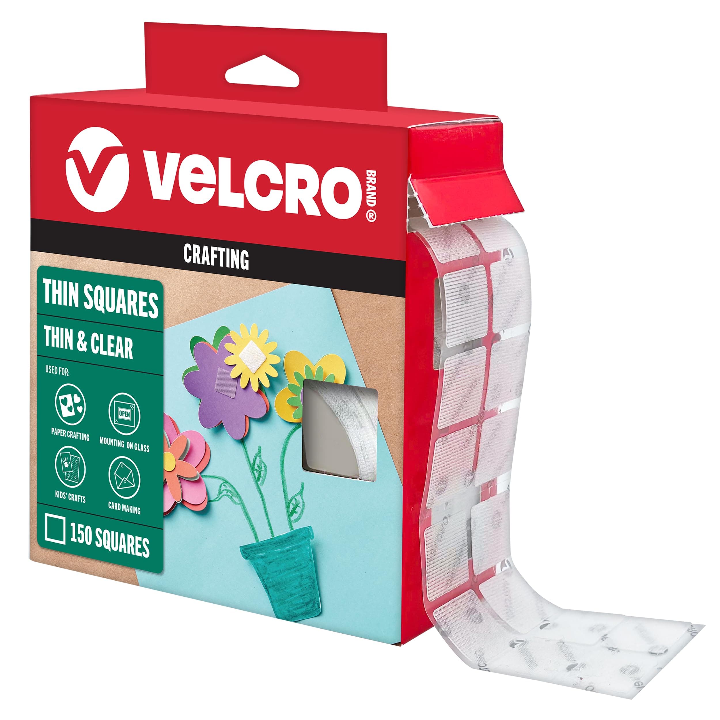VELCRO Brand Thin Clear Dots with Adhesive, Square | 150pk, Mounting Squares | Double Sided Tape for Office, Classroom, Teacher Must Haves | Low Profile, 7/8"