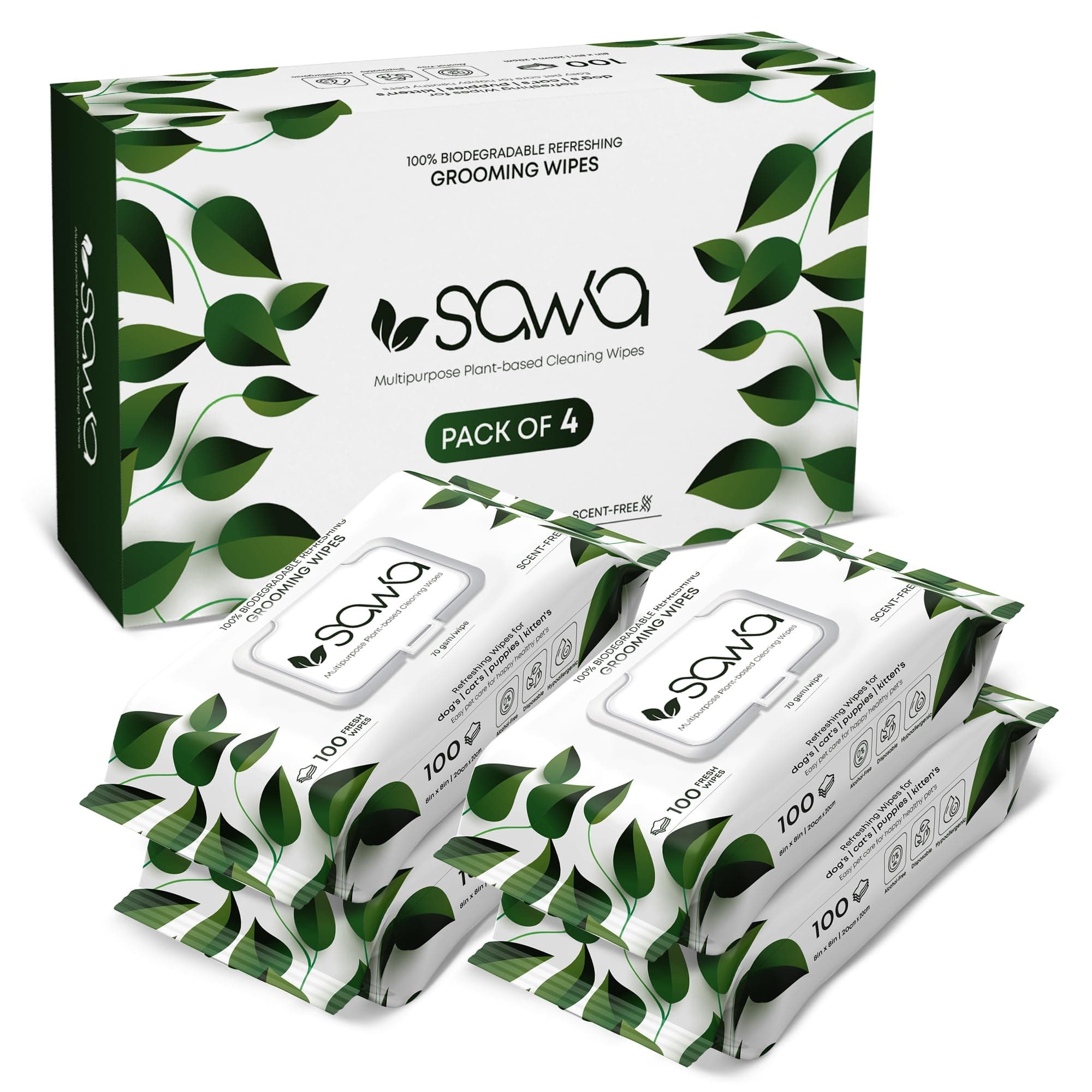 SAWA Dog Wipes, 400 Pcs Thick Plant Based Cat Grooming Wipes For Easy Use on Paws, Body and Bum, Unscented pet wipes (Pack of 400)