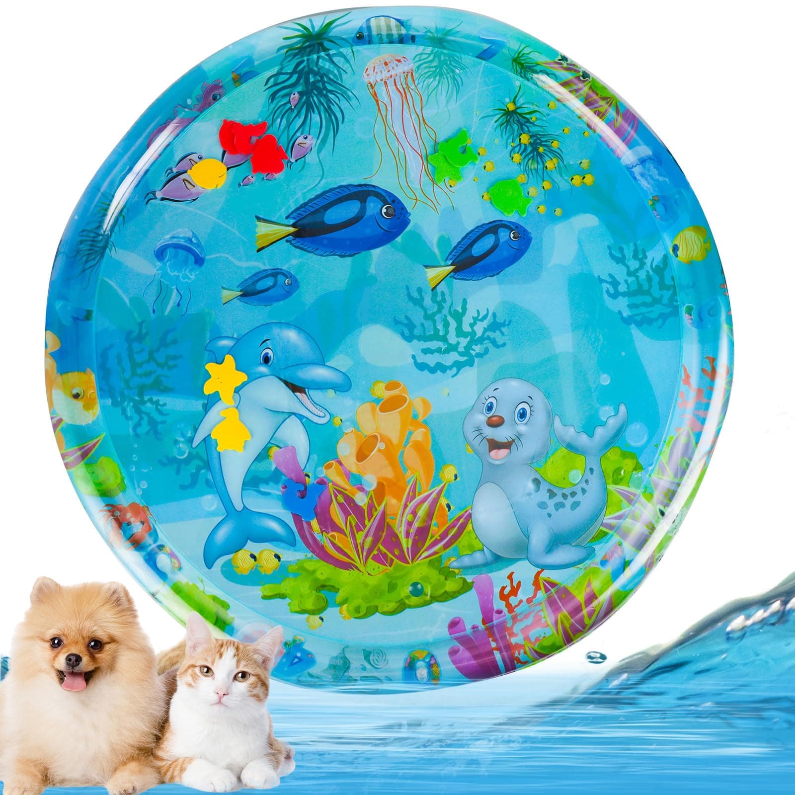 Extra Large Thickened Sensory Water Playmat for Cats - Water Sensor Playmat with Fish for Cool Comfortable Pet Play (42in*42in)