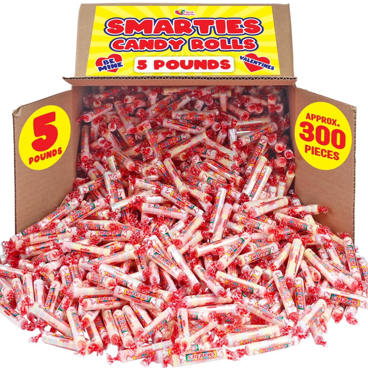 A Great Surprise Smarties Candy Rolls Bulk - Red Candy - Original Flavor, 5LB Party Bag, Approx 230 Pieces, Bulk Candy, Family Size