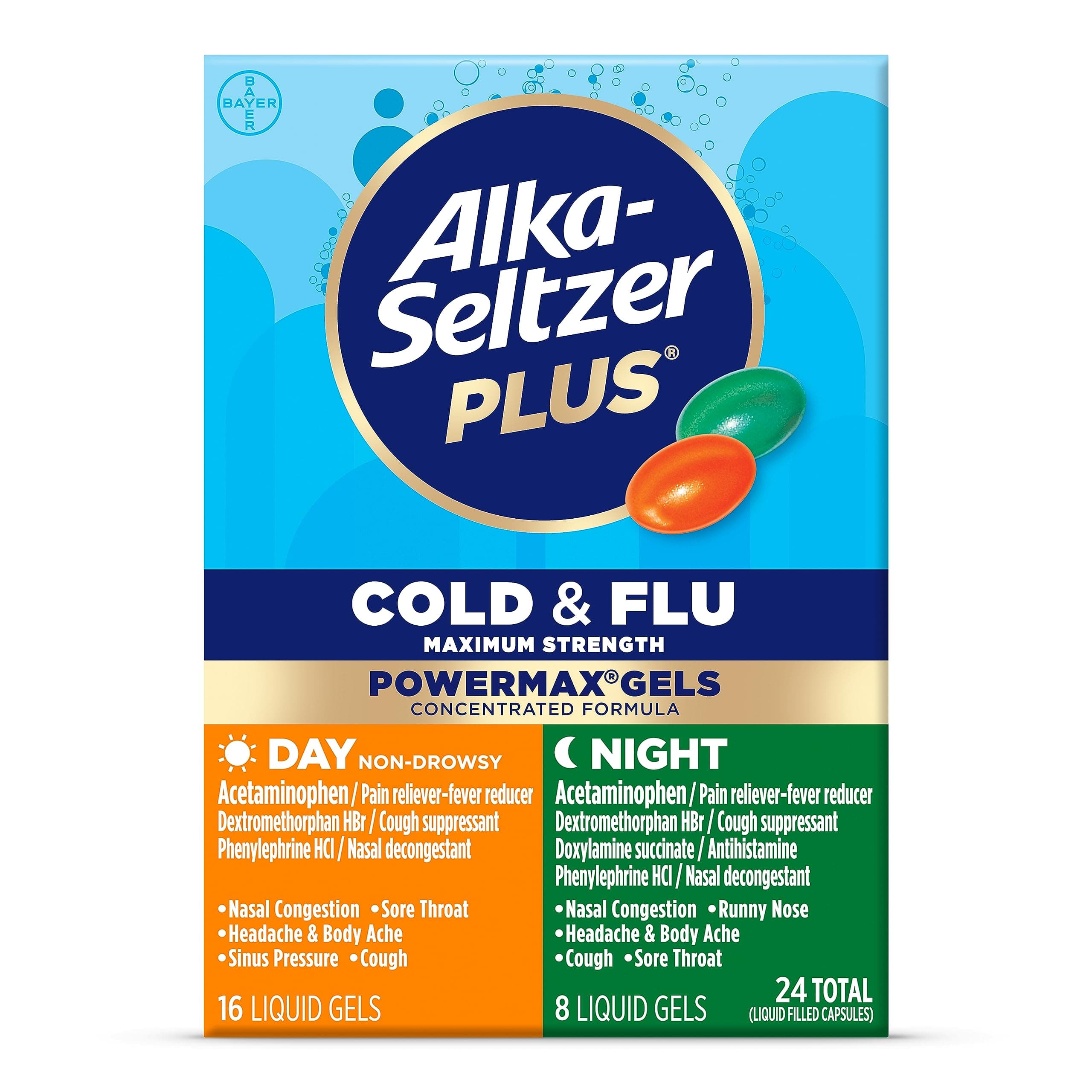 - Power Max Cold and Flu Medicine, Day+Night, - Maximum Strength (Per 4 Hour Dose) Relief Cold and Flu Medicine for Adults and Children 12 Years and Older, 24 Count, Packaging May Vary
