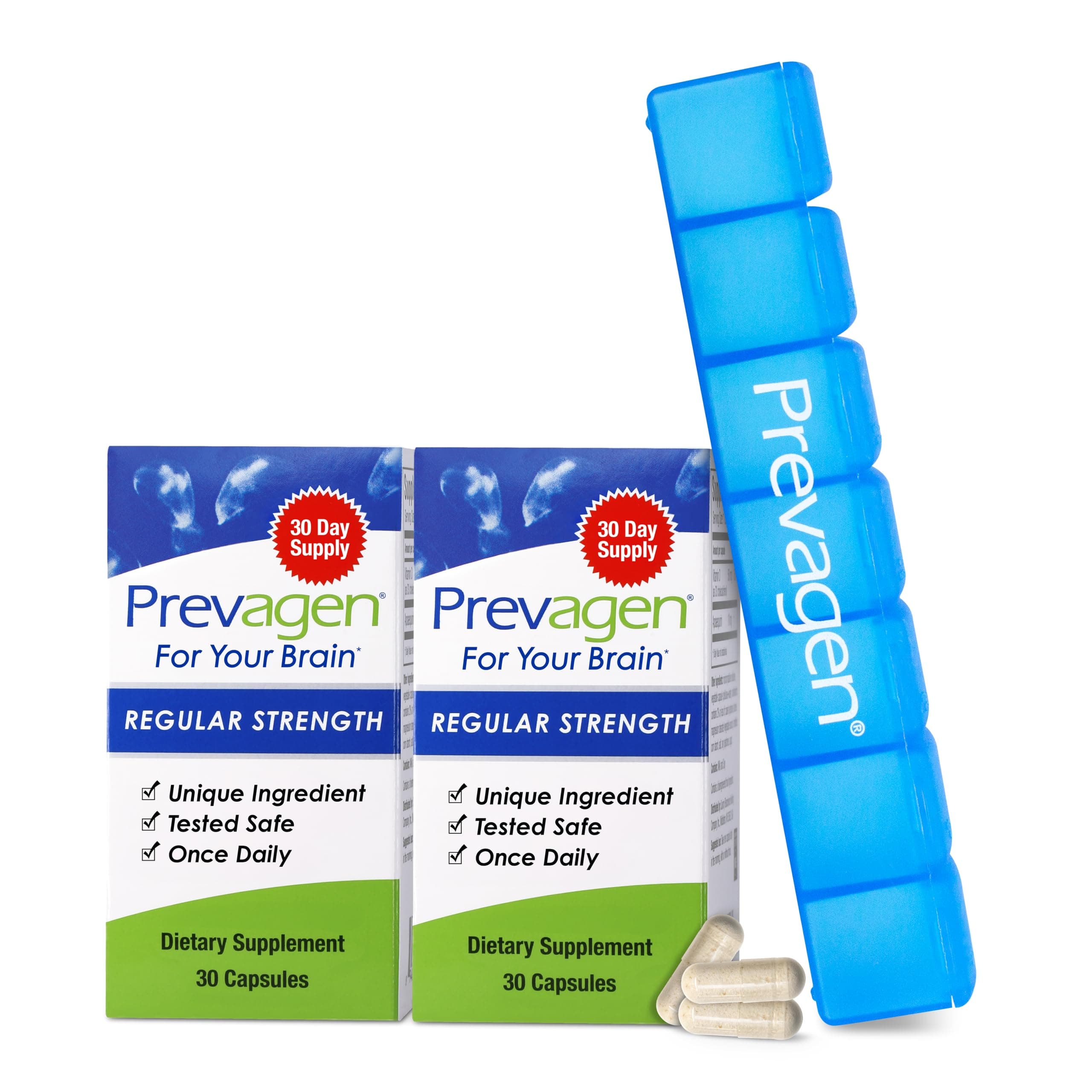 Prevagen Regular Strength - 30 Capsules |2 Pack | Formulated for Your Brain | 10mg of Apoaequorin Plus Vitamin D3 with 7-Day Pill Minder