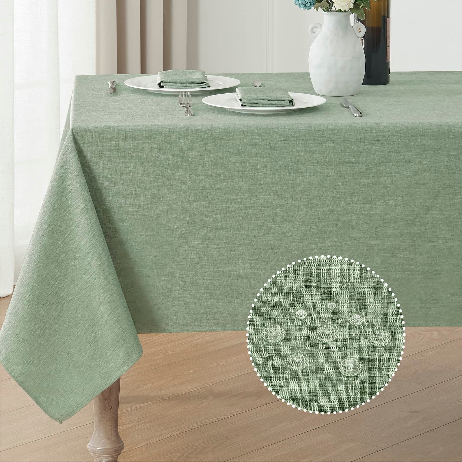 Rectangle Tablecloth Linen Textured Waterproof & Stain Resistant Table Cloth Wrinkle Free Decorative Fabric Farmhouse Table Cover for Dining/Party/Buffet/Wedding, 60 x 104 Inch, Sage Green