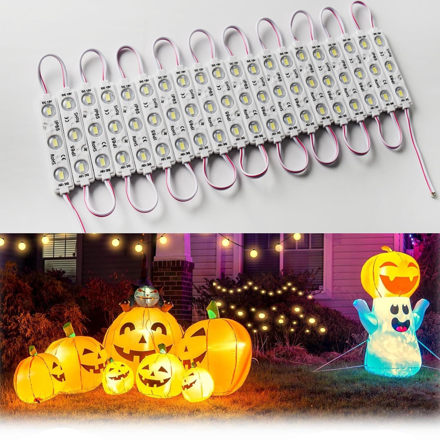 LED Module,Replacement Lights For Inflatables White 20pcs 9.8 Ft 5730 SMD 150LM Per LED Module IP65 Waterproof Christmas Inflatables Light for Letter Sign with Tape Adhesive Backside (White Light)