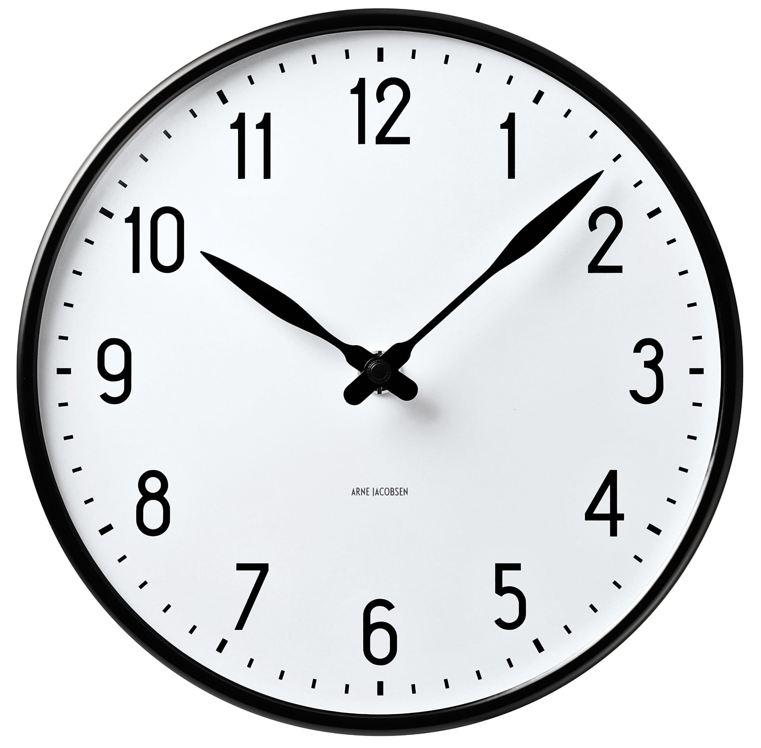 Arne Jacobsen Station Wall Clock, White and Black, 11.4" D, Gift Box Included
