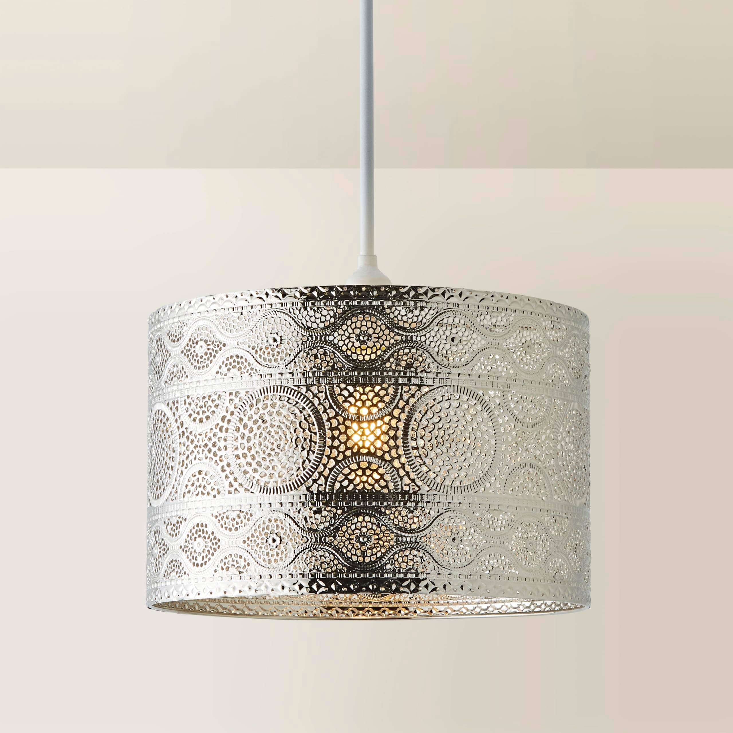 Traditional Moroccan Style Silver Chrome Ceiling Pendant Drum Shade