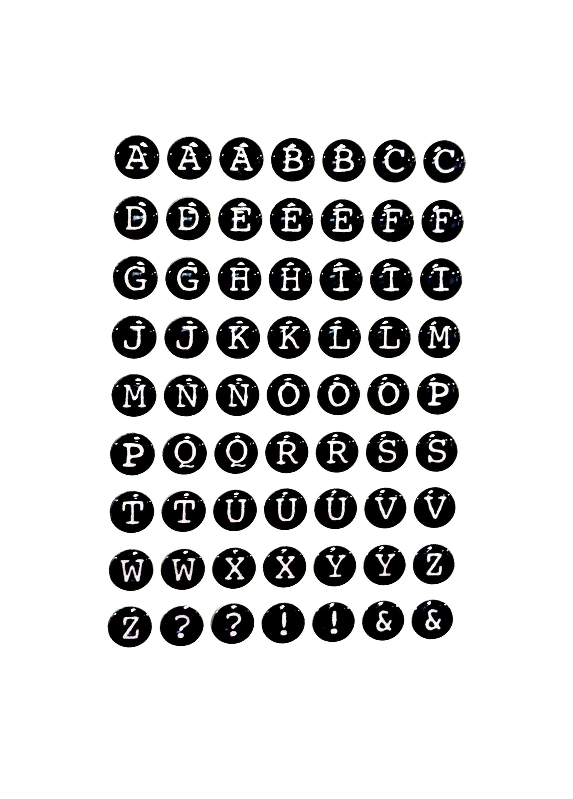 126 Self Adhesive Letters - Raised Black Button Circle With Typewriter Font