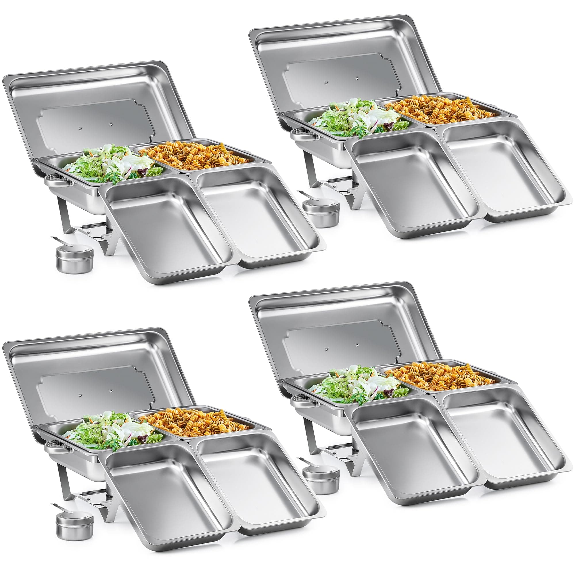WILPREP Chafing Dish Buffet Set, 4 Pack 9L Chafers for Catering with 8 Half Size Food Pans Fuel Holders 4 Lids Foldable Frames, Stainless Steel Food Warmers for Parties Buffets Banquets Dinners