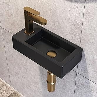Wall Mounted Bathroom Sink, DeerValley Small Rectangular Bathroom Basin, Cloakroom Ceramic Wash Basin Without Overflow - 37 x 18.5 x 9cm (Black, Left Hand)