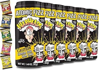 - WARHEADS Atomic Fizz - Extreme Sour Fizzing Hard Candy - Sour Apple, Black Cherry, Blue Raspberry, Lemon & Watermelon Flavors - 1.48 oz Canisters - 6 Pack