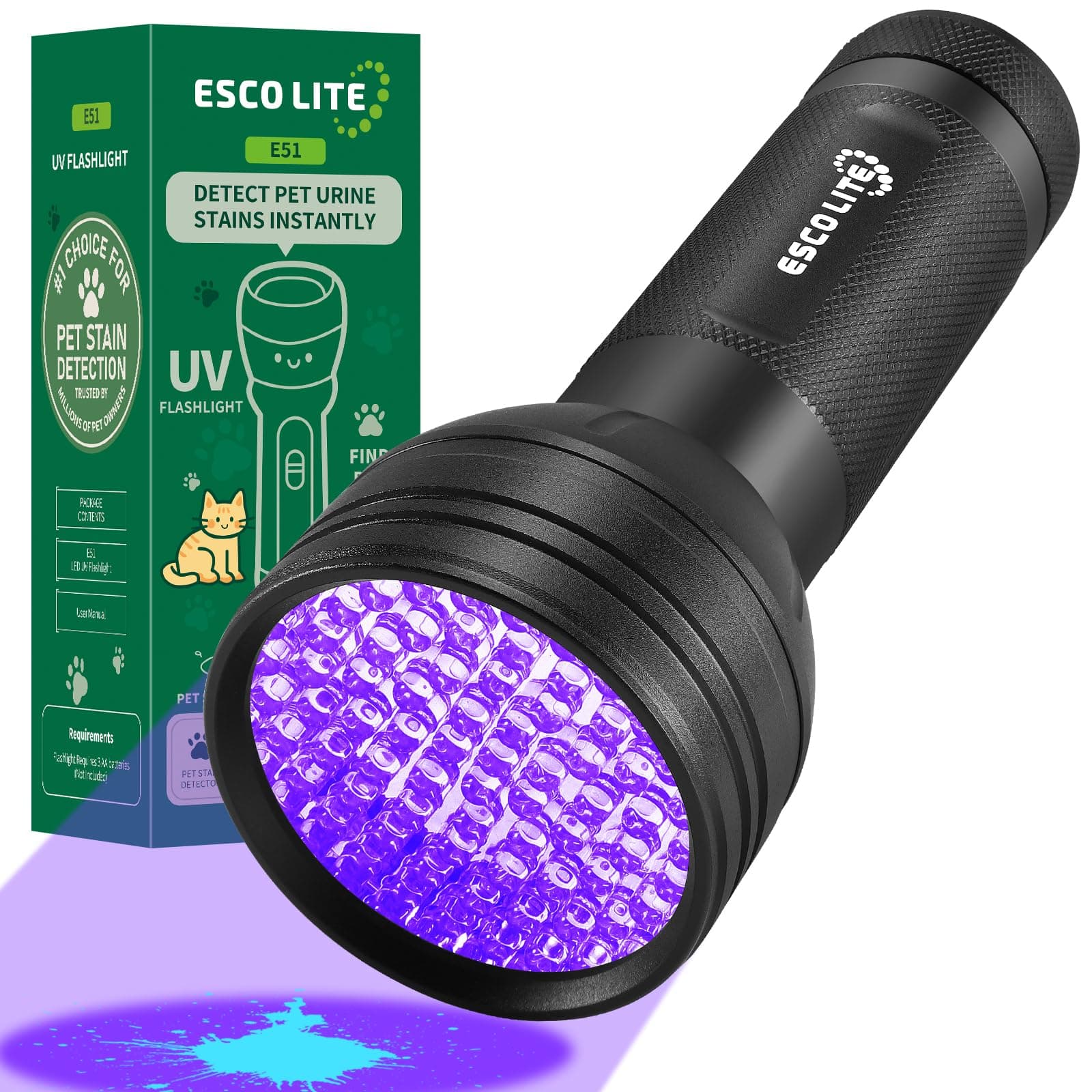 UV Flashlight Black Light, 51 LED 395 nM Ultraviolet Blacklight Detector for Dog Urine, Pet Stains and Bed Bug