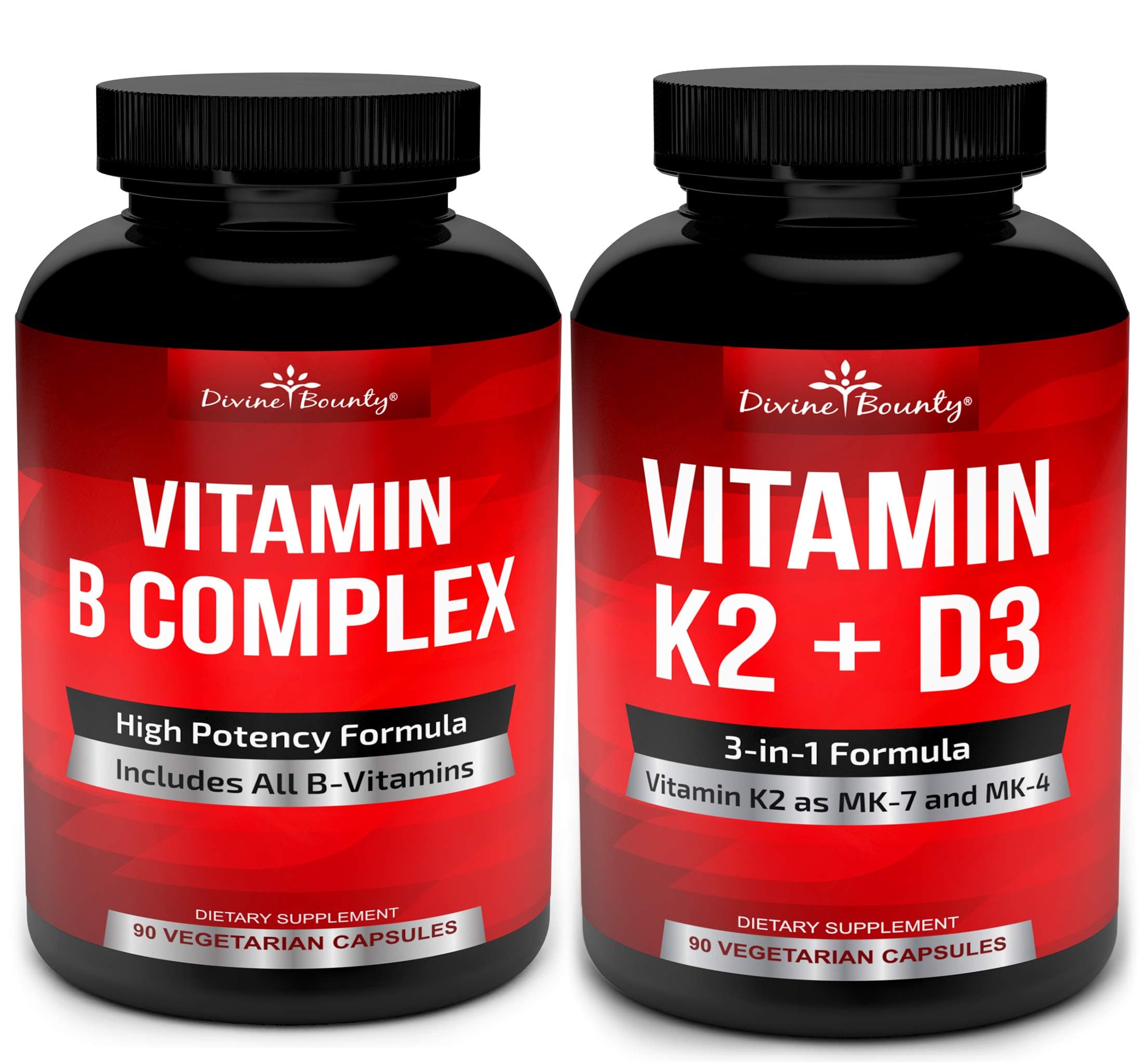 Divine Bounty Super B Complex Vitamins & Vitamin K2 with D3 Bundle