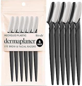 Kitsch Dermaplane Razor for Women Face – Face Razors for Women & Men, Eye Brow Razors & Face Shaver – Exfoliating Facial Razor & Dermaplaner as Skin Care Tool for Smoother Skin - Black, 6 pcs