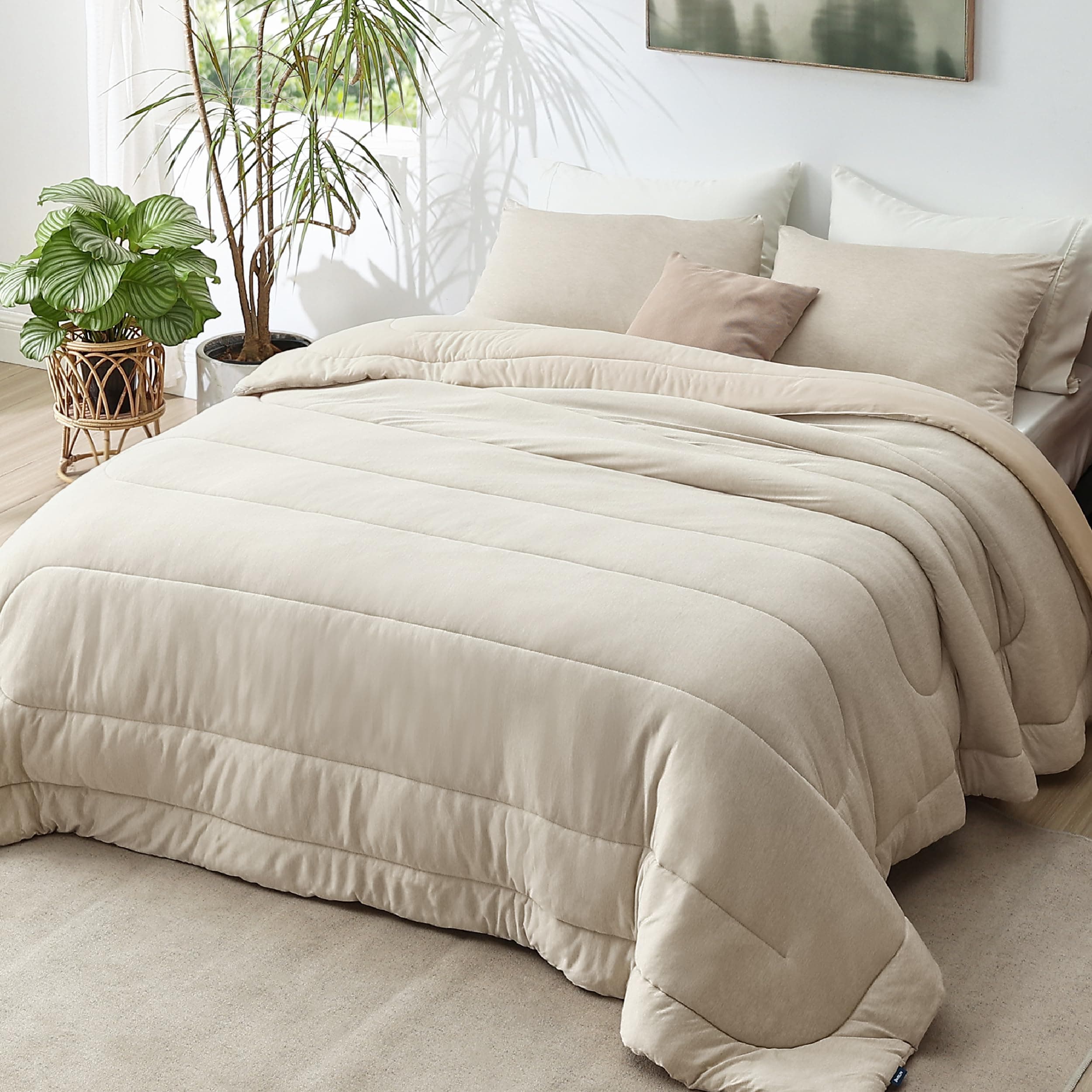 Queen Comforter Set - Cooling and Warm Bed Set, Linen Reversible Bedding for All Season, 3 Pieces, 1 Queen Size Comforter (88"x88") and 2 Pillow Cases(20"x26")
