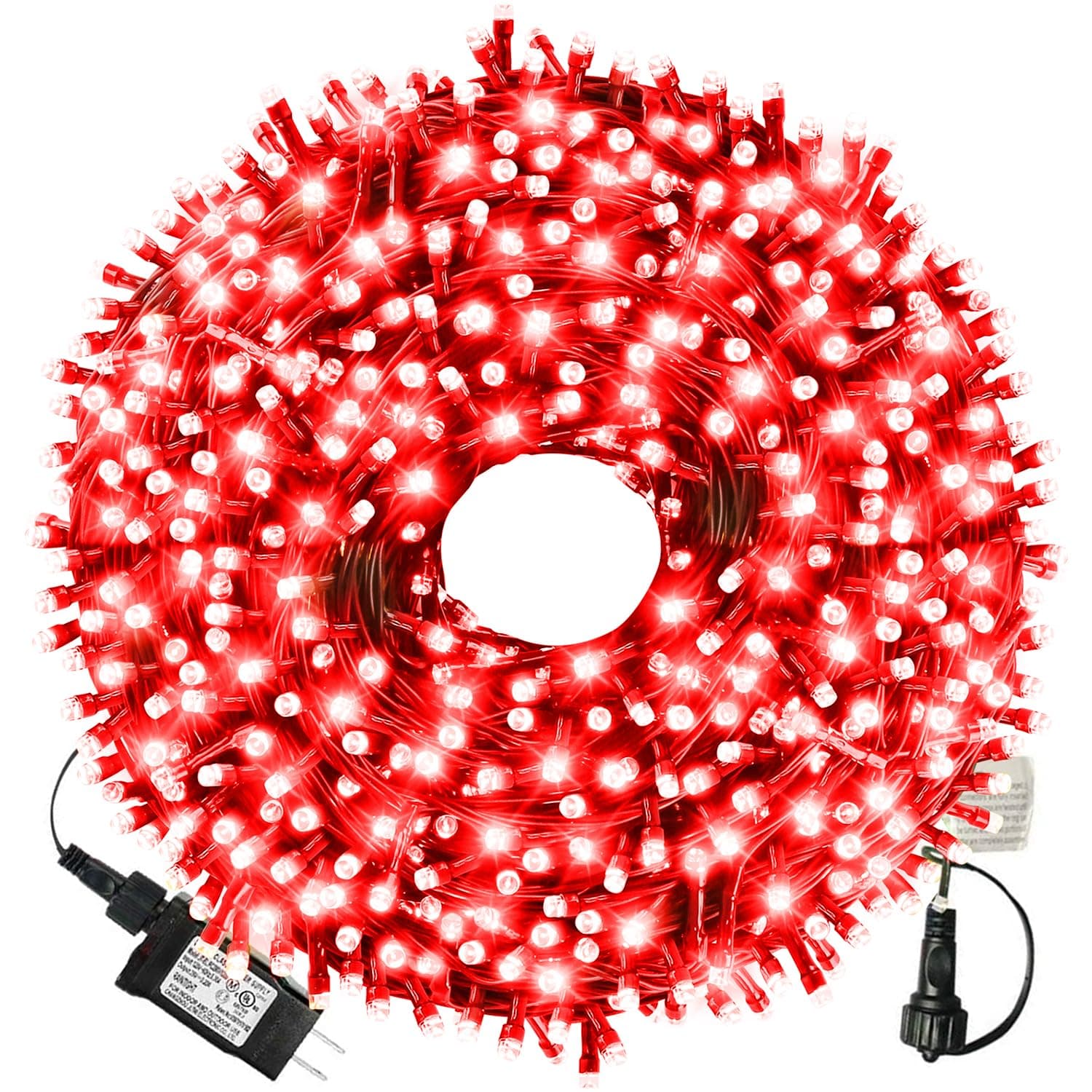 XTF2015 105ft 300 LED Christmas String Lights, End to End Plug 8 Modes Christmas Lights - UL Certified - Outdoor Indoor Fairy Light Christma s Tree, Patio, Garden, Party, Wedding, Holiday (Red)