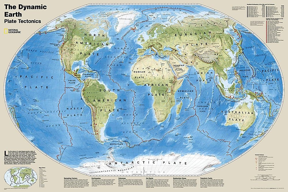 National Geographic Dynamic Earth, Plate Tectonics Wall Map - Laminated (Poster Size: 36 X 24 In)