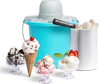 Electric Ice Cream Maker - Old Fashioned Soft Serve Ice Cream Machine Makes Frozen Yogurt or Gelato in Minutes - Fun Kitchen Appliance - Aqua - 4 Quart