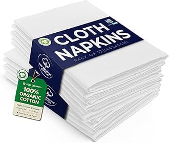 LivinEase Cotton Cloth Napkins Set of 12-100% OrganicCotton 46 x 46 cm Reusable Oversized White Dinner Napkins - Hotel Quality Fabric Napkin - Ideal for Home Use & Events