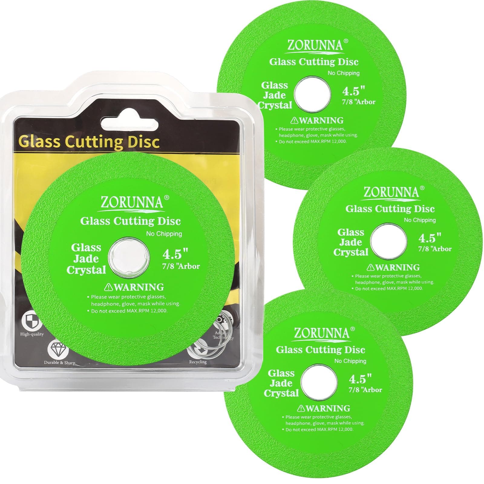 Glass Cutting Disc for 4-1/2" Angle Grinder, 3 Pack Glass Cutter Blade, Green Diamond Cutting Blade Disc 7/8" (Model 115/125) for Grinding Ceramic, Tile, Wine Bottles, Jade, Crystal.