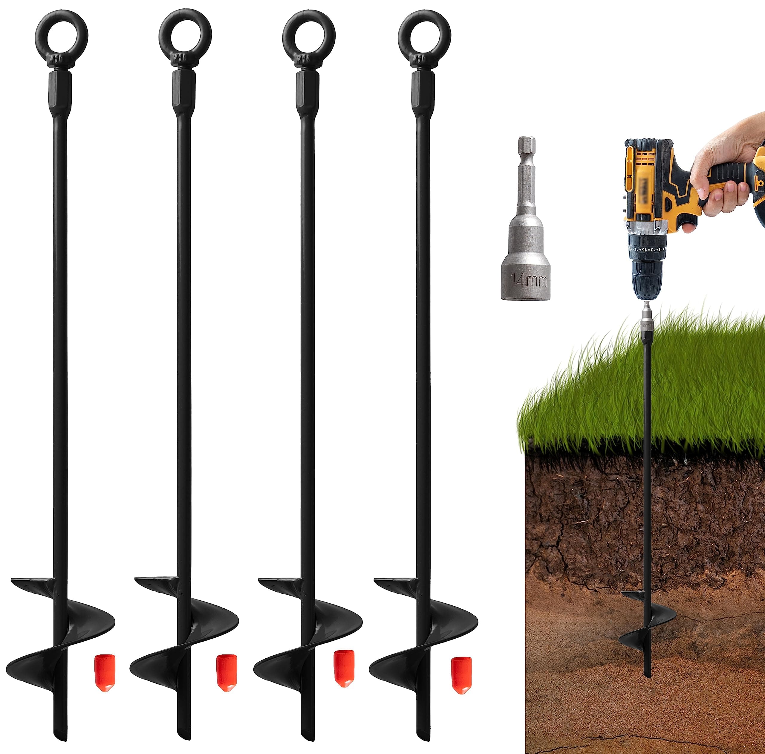 VASGOR 18” Ground Anchors (4pcs) Easy to Use with Drill, 30mm Diameter, Heavy...