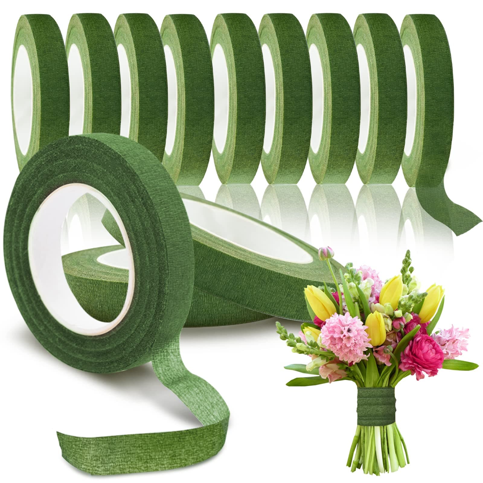 12 Rolls 1/2 Inch 30 Yard Floral Tapes for Bouquet Stem Wrapping, Green Floral Tape for Floral Arranging Craft Projects Corsages, Wedding Bouquet