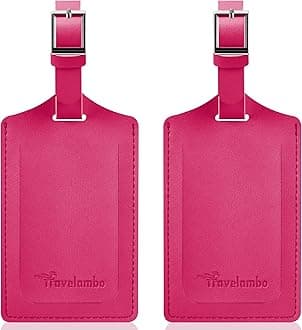 Travelambo Leather Luggage Tag, Rose Red, M